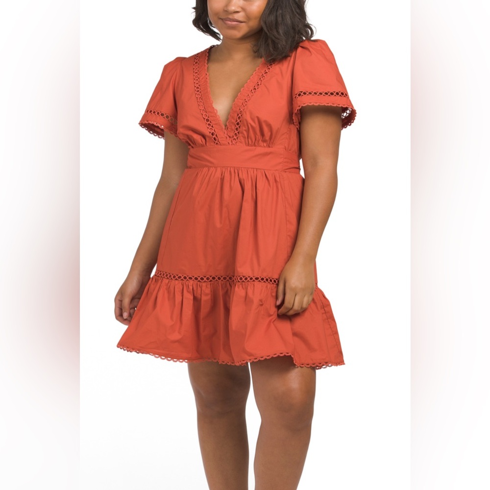Stellah Lace Trim Mini Dress Size M Color spice